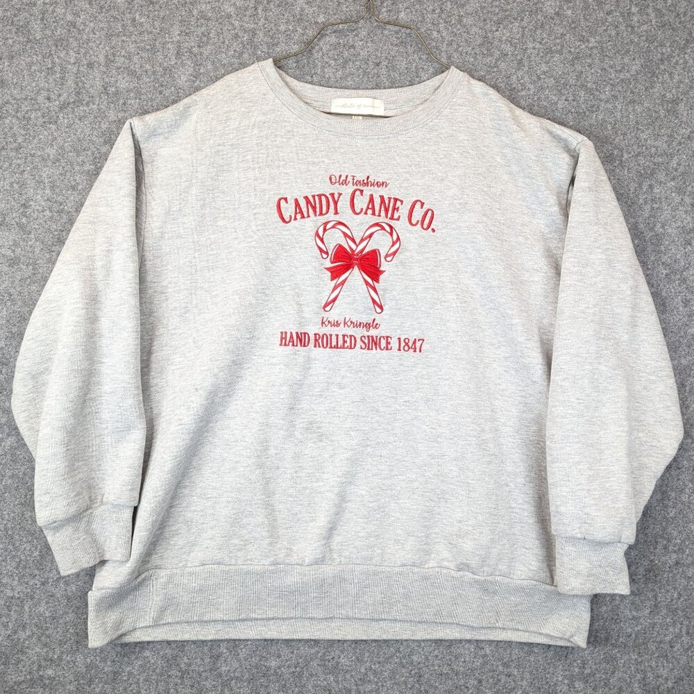 Candy Cane Co. Gray Pullover Sweatshirt XXL Funny Holiday Graphic Cozy